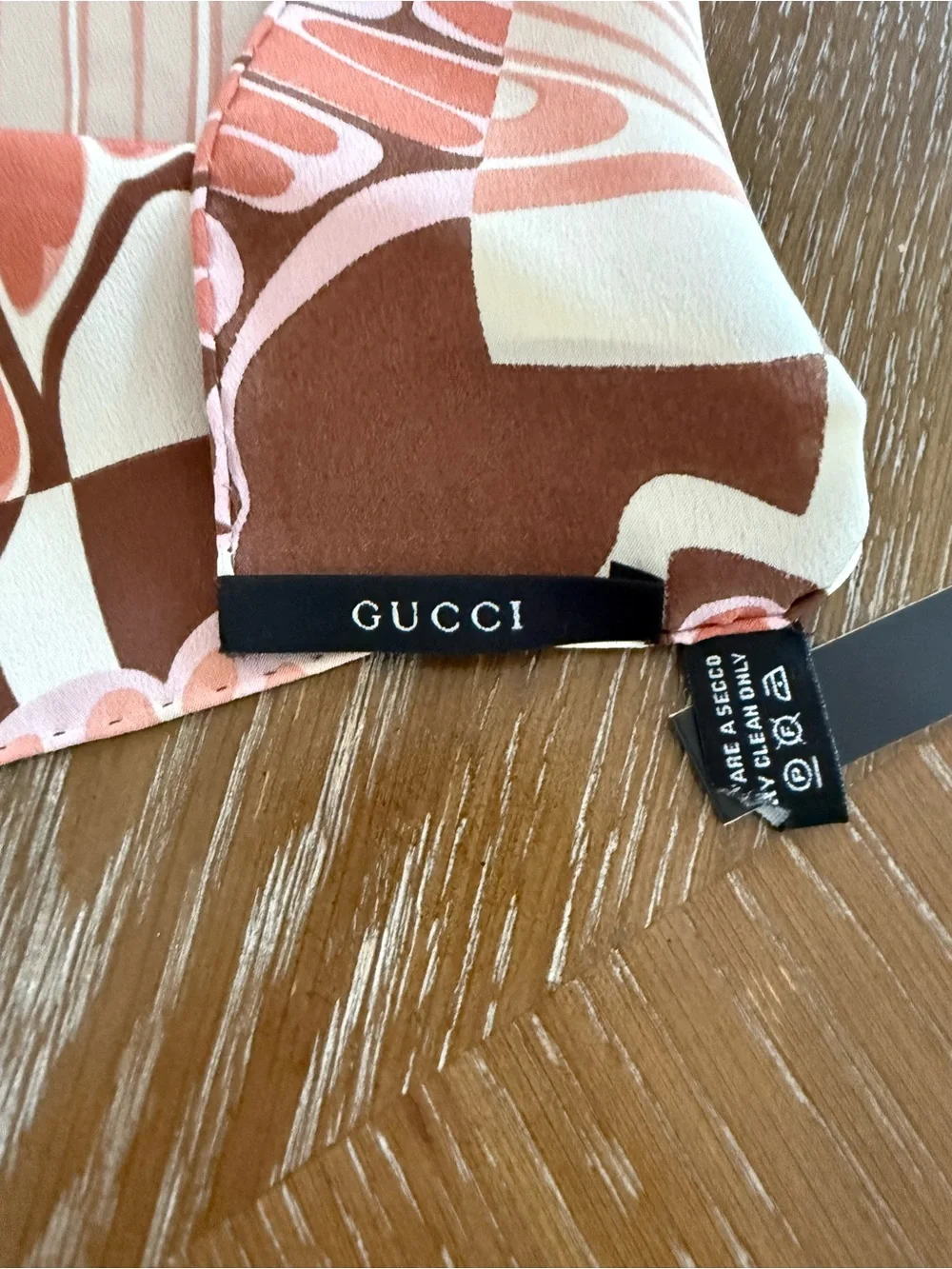 Gucci Silk Scarf Brown Beige Hand Rolled Made in Italy New With Tag